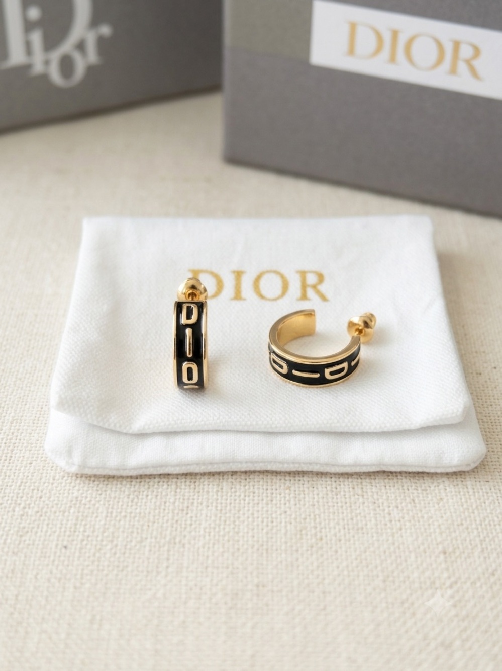 Dior black enamel & gold
earrings. Stamped, gold tone
W/Dior dust bag EUC